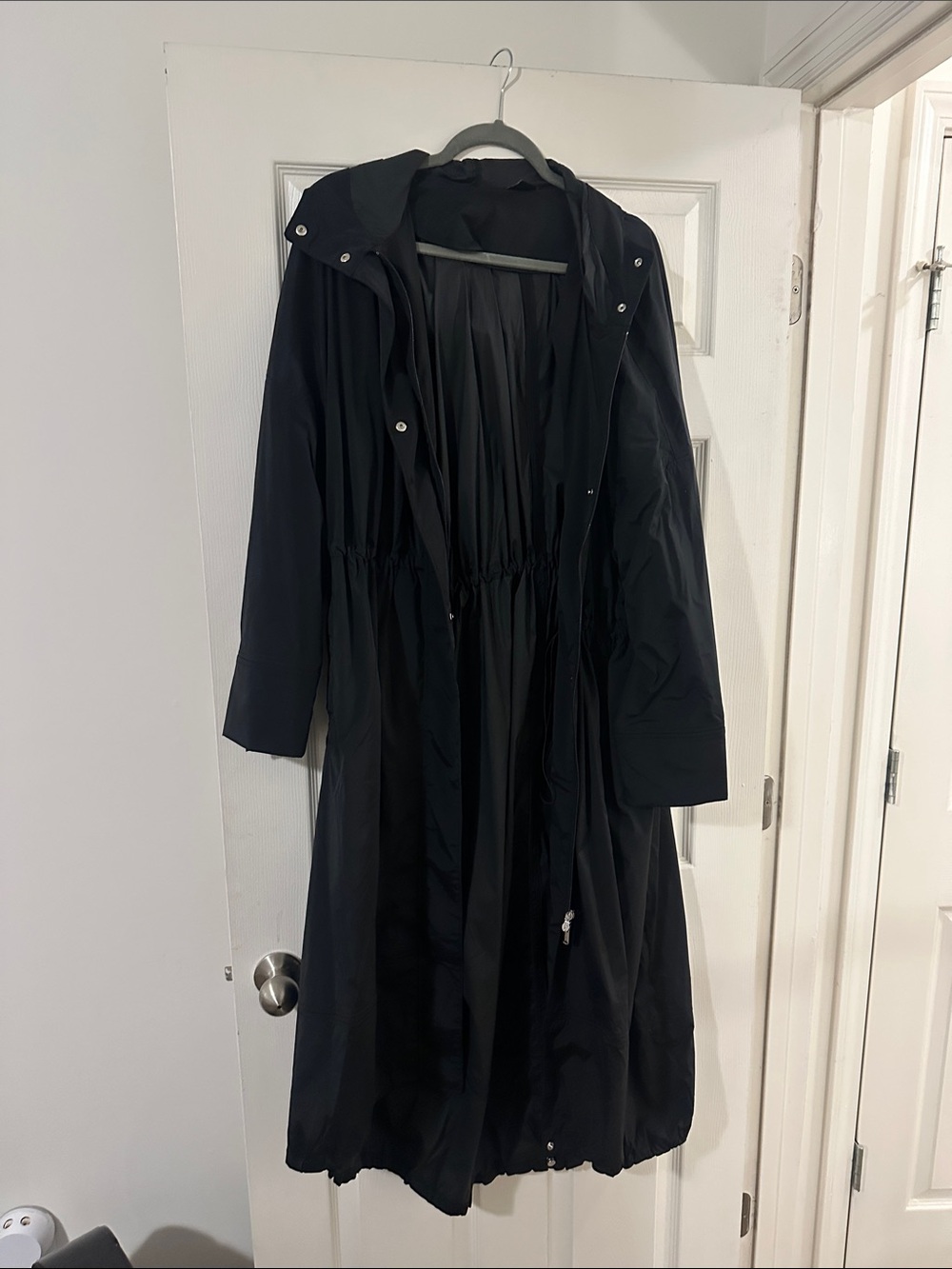Women's Black Hooded Long Trench Coat Athleta